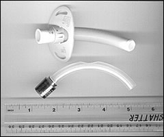 Shiley tracheotomy tube. Actual tube is about 4 inches long