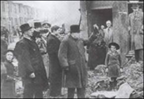 Churchill inspecting damage to buildings