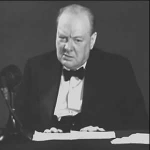 Sir Winston Churchill reading a famous speech